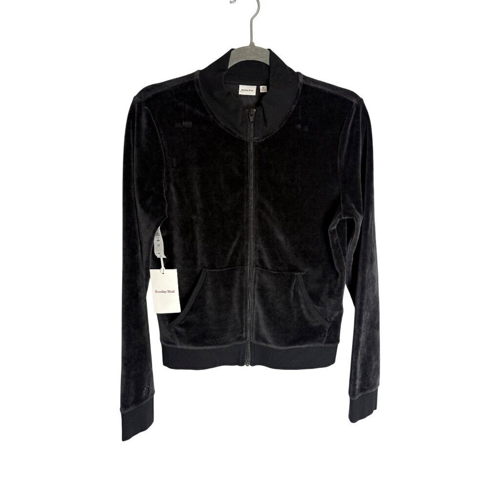 NWT Aritzia Sunday Best Kiera Sweater Velour Zip-Up Hoodie Black-sz Medium